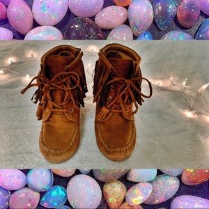 Dark Brown Suede Fringe Nature Girl Heeled Bootie